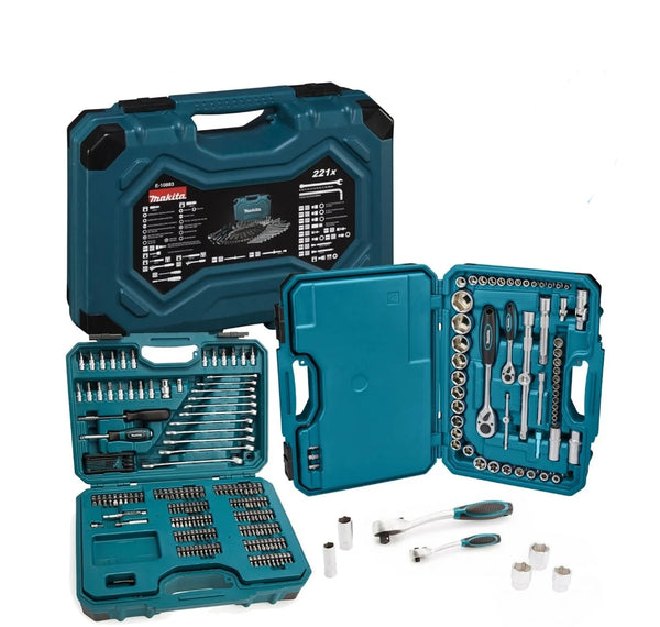Makita 221 Piece General Maintenance Kit Spanner Socket Screwdriver Set