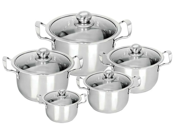 5PC Stainless Steel Cookware Casserole Stockpot Pans Set With Glass Lids Kitchen