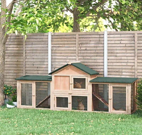 Wooden Rabbit Hutch Bunny Cage Guinea Pig House w/ Slide-out Tray Outdoor Run