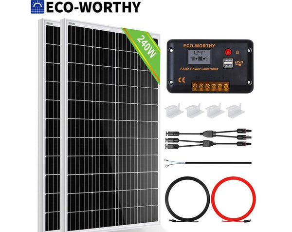 200W Solar Panel Kit 12V/24V 30A PWM Controller Battery Charger Caravan,RV,Shed