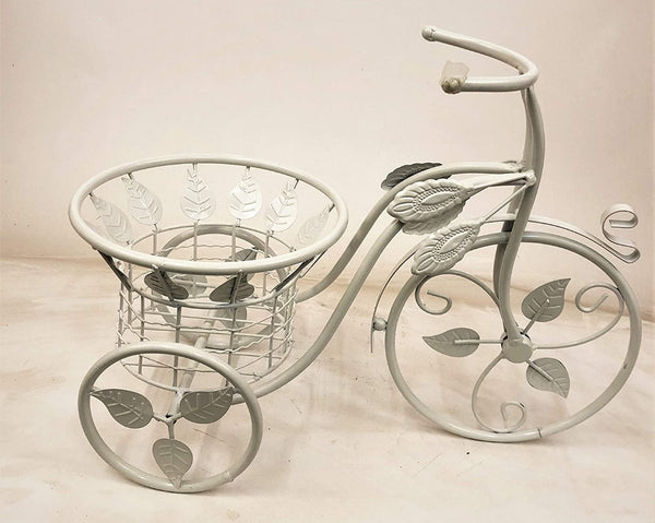 Metal Bicycle Floral Planter White with wire basket