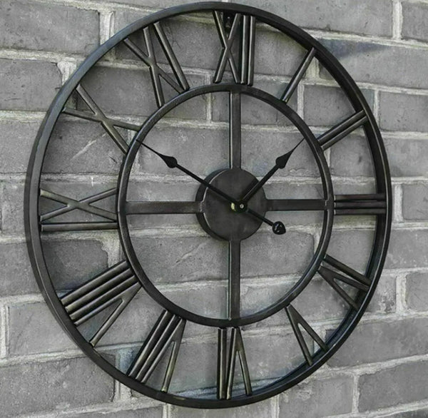 Large Outdoor Garden Wall Clock Big Roman Numerals Giant Open Face Metal 40CM