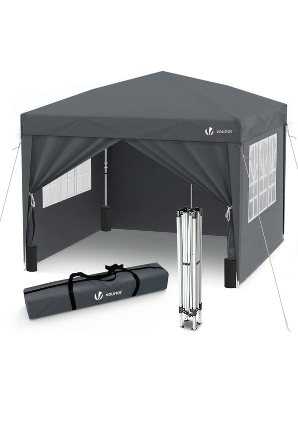 3m x 3m Pop Up Gazebo with Sides &amp; 4 Weight Bags &amp; Carry Bag, Grey