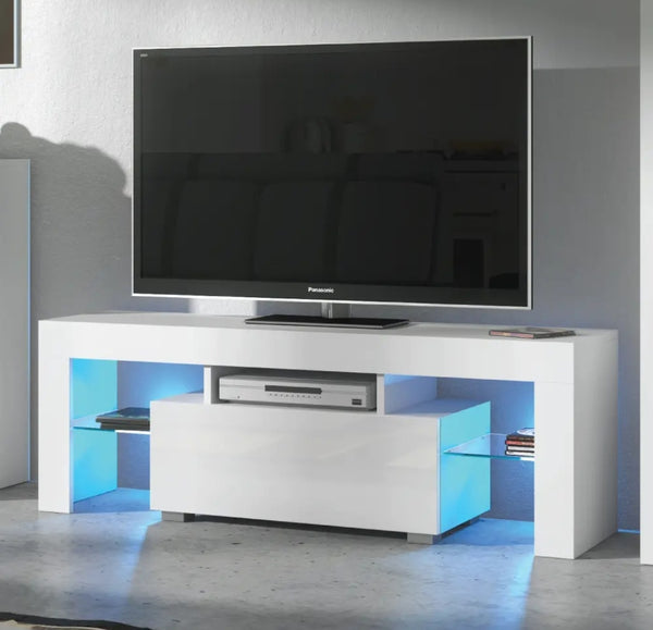 TV Unit 130cm Modern Cabinet TV Stand High Gloss Doors With Free LED