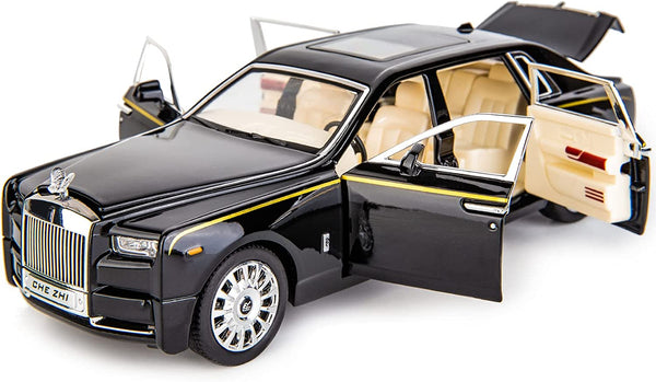 1:24 Rolls-Royce Phantom Model Car, Zinc Alloy Pull Back Toy Diecast Toy Cars with Sound and Light for Kids Boy Girl Gift(Black)