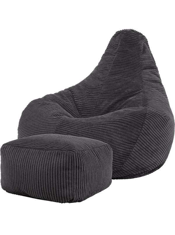 Charcoal Grey Bean Bag Chair and Footstool