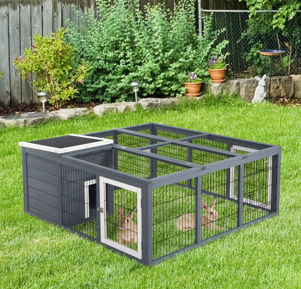 Rabbit Run Small Animal Hutch Guinea Pig House with Openable Main House & Roof