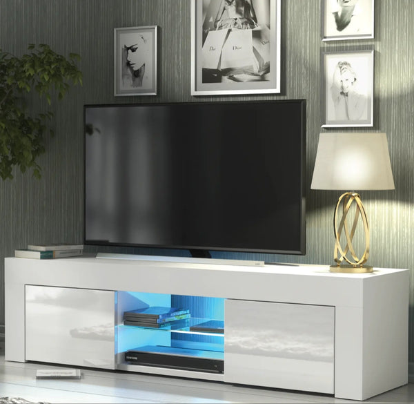 Modern TV Unit 130cm  Cabinet TV Stand High Gloss Doors With Free LED