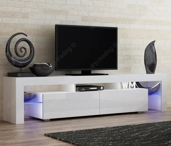 Modern TV Unit 200cm Cabinet White Matt and White High Gloss FREE LED RGB Lights