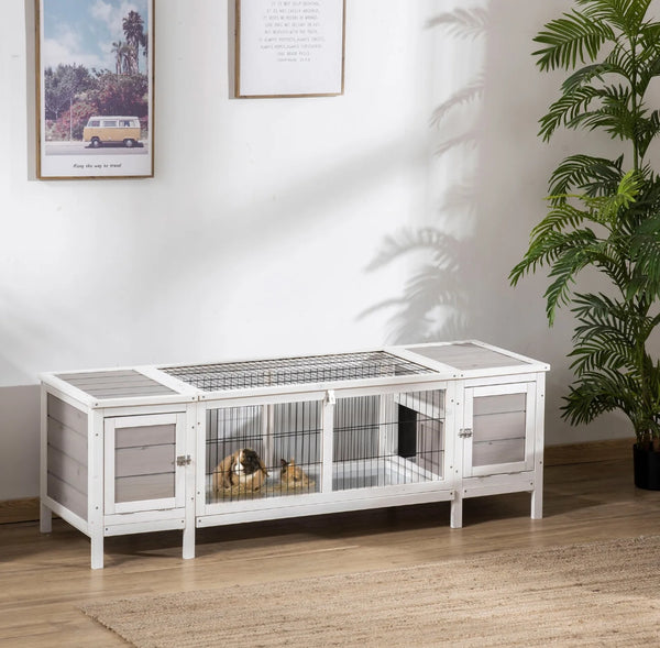 Indoor Rabbit Hutch Separable Guinea Pig Cage Bunny Run w/ Slide Out Tray - Grey
