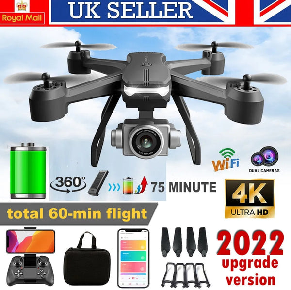 4K HD Pro Drone Dual Camera WIFI FPV GPS Foldable Batteries Selfie RC Quadcopter