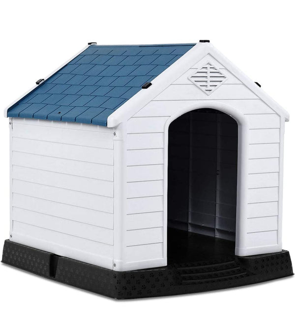 XL Plastic Dog Kennel, Indoor Outdoor Waterproof Pet Shelter with Air Vents and Elevated Floor, All Weather Puppy House
