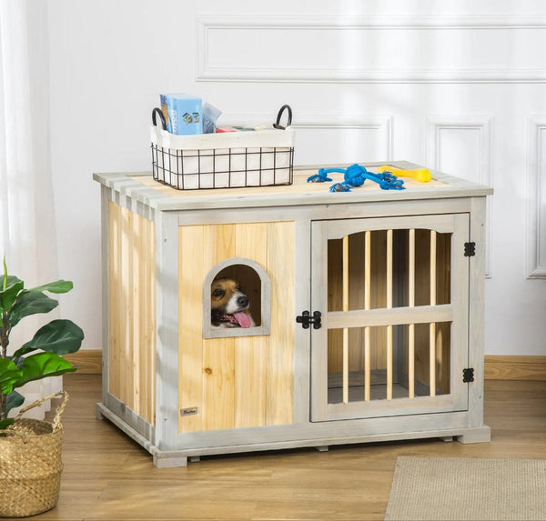 Dog Crate Wooden Pet Cage End Table for Small & Medium Dog w/ Lockable Door