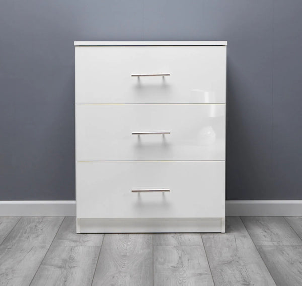 Helston White High Gloss 2 Drawer Bedside Chest Premium Collection