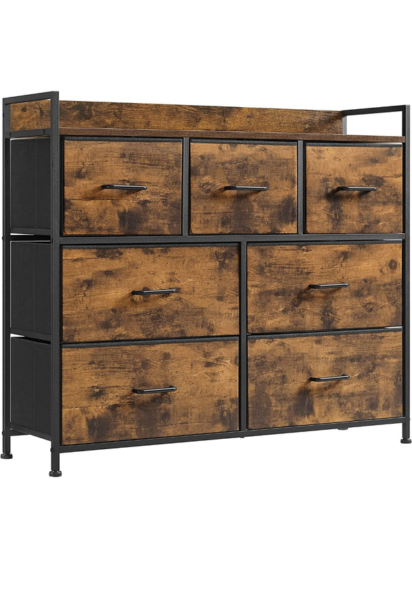 Rustic Brown Chest of Drawers Storage Unit Wooden with Metal Frame and Handles