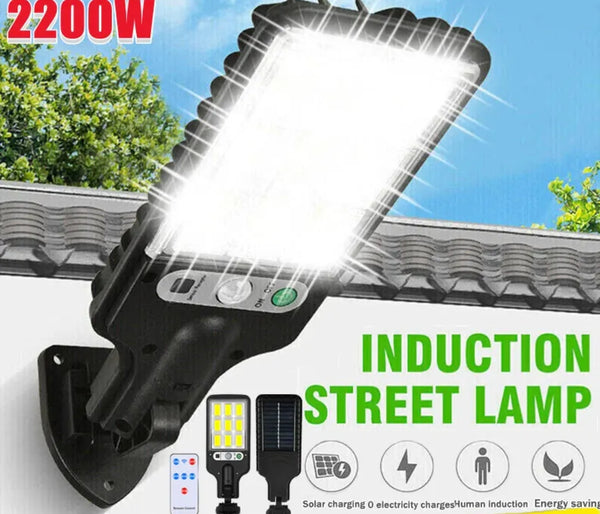 2200W Solar PIR Motion Sensor Wall Street Lights Outdoor Garden Security Lamp UK