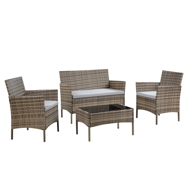 Rattan Garden Furniture Set 4 Piece Outdoor Sofa Table Chairs Patio Yellow Brown