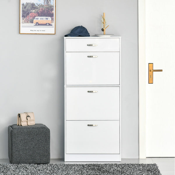 Shoe Cabinet with 4 Drawers Storage Cupboard w/ Flip Doors for 18 Pairs White