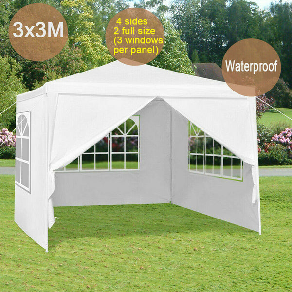 Heavy Duty 3x3M Gazebo Waterproof Garden Canopy Marquee Party Tent w/Sides White freeshipping - Goxom