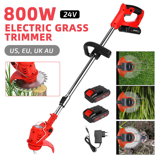 24V Electric 2 Battery Cordless Grass Trimmer Strimmer Garden Edger Cutter UK