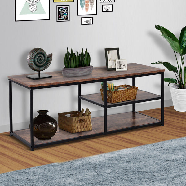 Industrial Style TV Stand Cabinet w/ Storage&2 Shelves Metal Frame Living Room