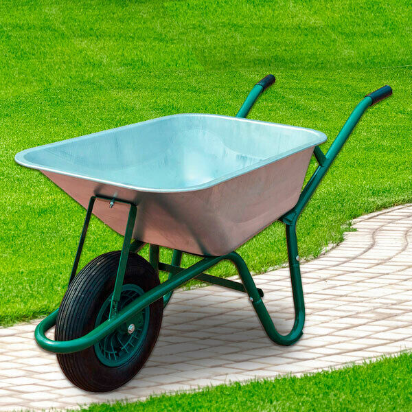 85L Large Wheelbarrow Home Garden Cart Galvanised with Pneumatic Tyre 150KG