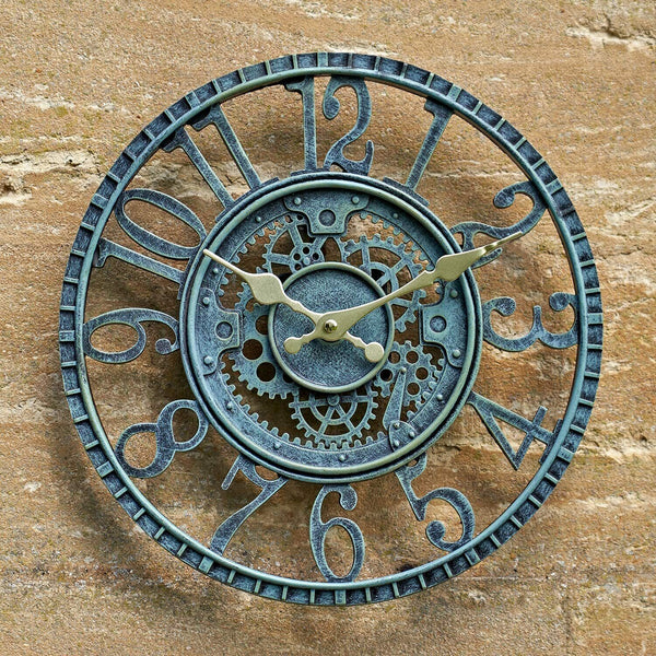 LARGE OUTDOOR GARDEN WALL CLOCK BIG GIANT OPEN FACE METAL BATTERY OPERATED