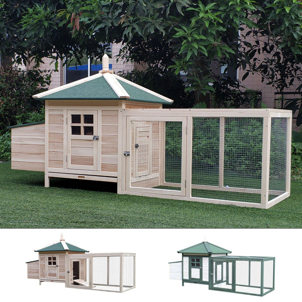 Chicken Coop Small Animal Pet Cage w/ Nesting Box Outdoor Run Backyard Wooden